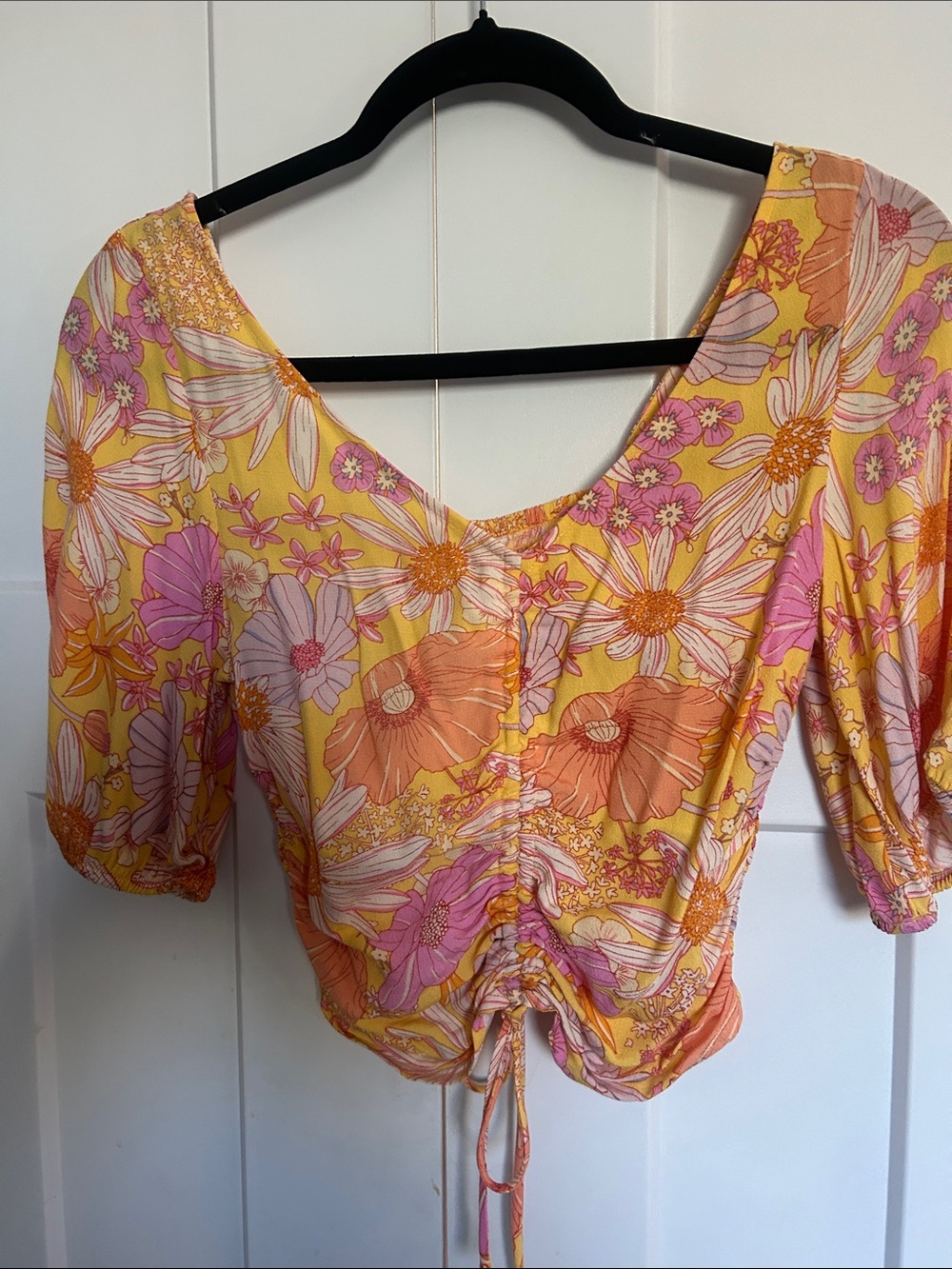 H&M Floral Cinch Front Crop Top - Yellow, Pink & Orange